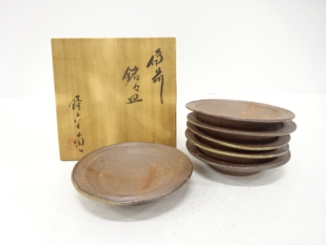 JAPANESE COLLECTIBLE / BIZEN WARE OF 6 PLATES BY RYUHEI NAGASUE